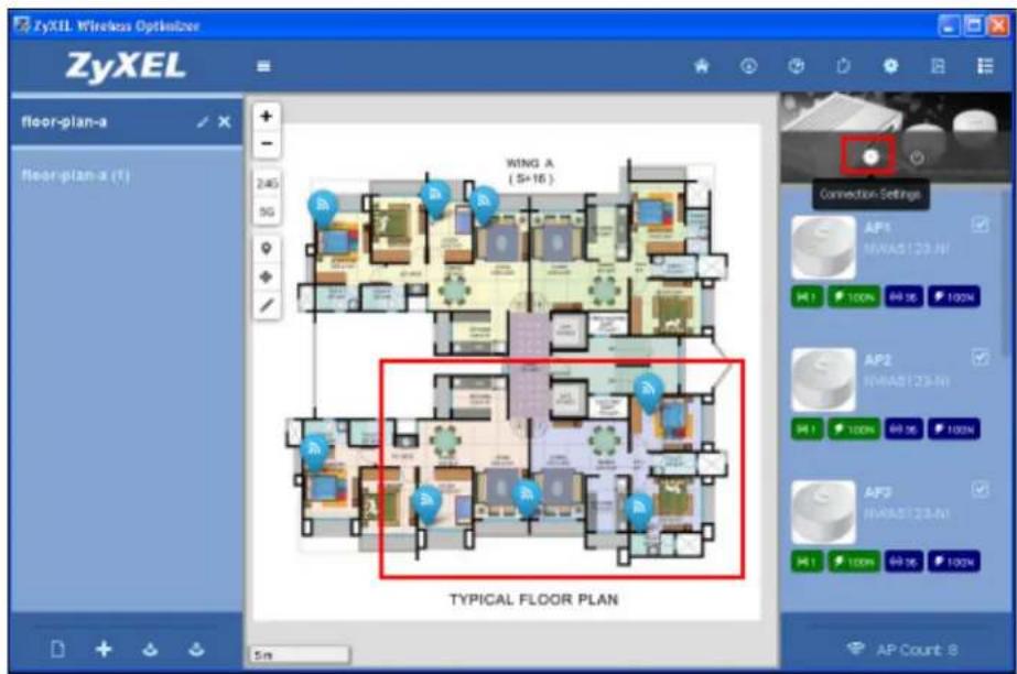 ZyXEL Wireless Optimizer ZyXEL floor-plan-a floor-plan-a (1) WING A (S+16) 245 5G TYPICAL FLOOR PLAN Connection-Settings AP1 MWAS123-N1 H1 100% 69 SE 100% AP2 MWAS123-N1 H1 100% 69 SE 100% AP3 MWAS123-N1 H1 100% 69 SE 100% AP Count: 8