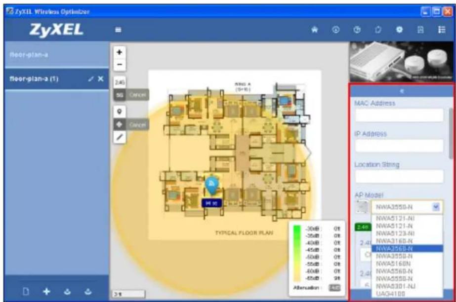 ZyXEL Wireless Optimizer ZyXEL floor-plan-a floor-plan-a (1) + - 2.45 Cancel Cancel MFG A (5+8) TYPICAL FLOOR PLAN -30dB 0ft -35dB 0ft -40dB 0ft -45dB 0ft -50dB 0ft -55dB 0ft -60dB 0ft -65dB 9ft Aberration: 2.45 MAC Address IP Address Location String AP Model NWA355B-N NWA5121-NI NWA5121-N NWA5123-NI NWA3160-N NWA356B-N NWA355B-N NWA5160N NWA5560-N NWA5550-N NWA5301-NJ UAG4100