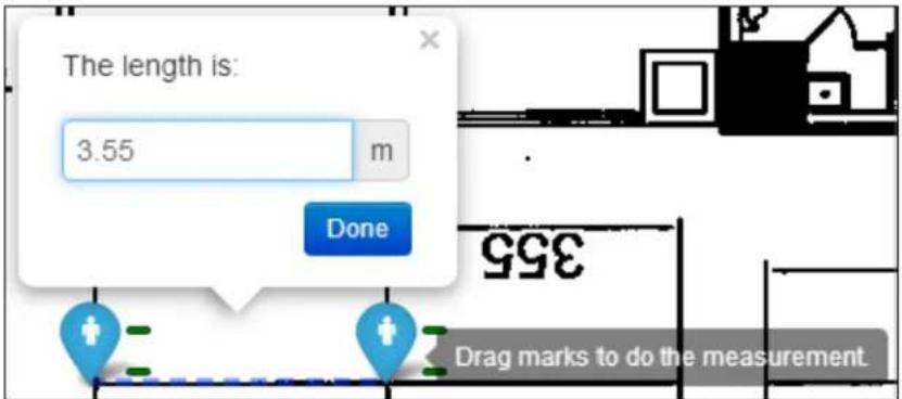 The length is: 3.55 m Done 355 Drag marks to do the measurement