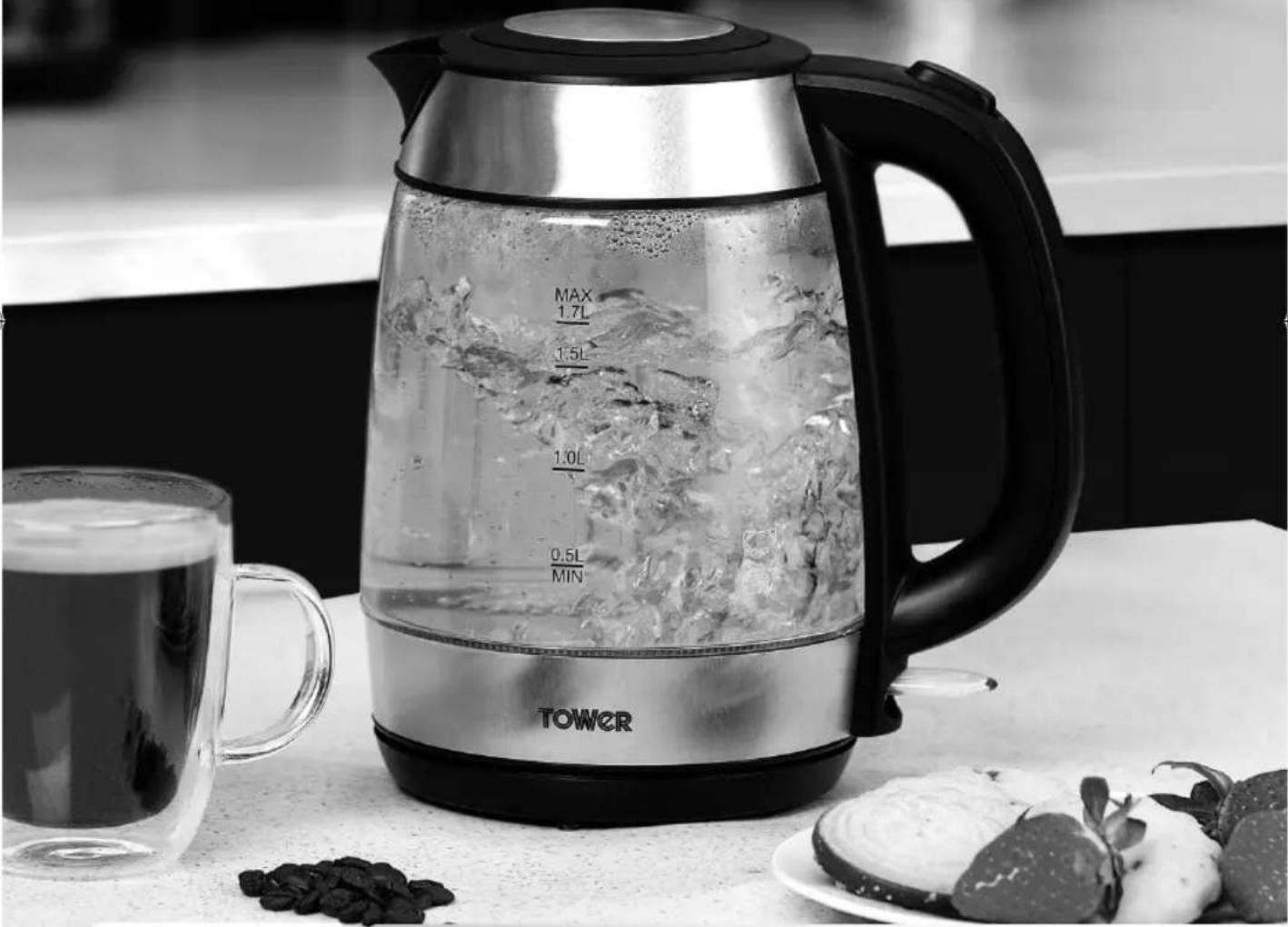 Tower T10040BP - 1.7L Rapid Boil Glass Kettle - 1