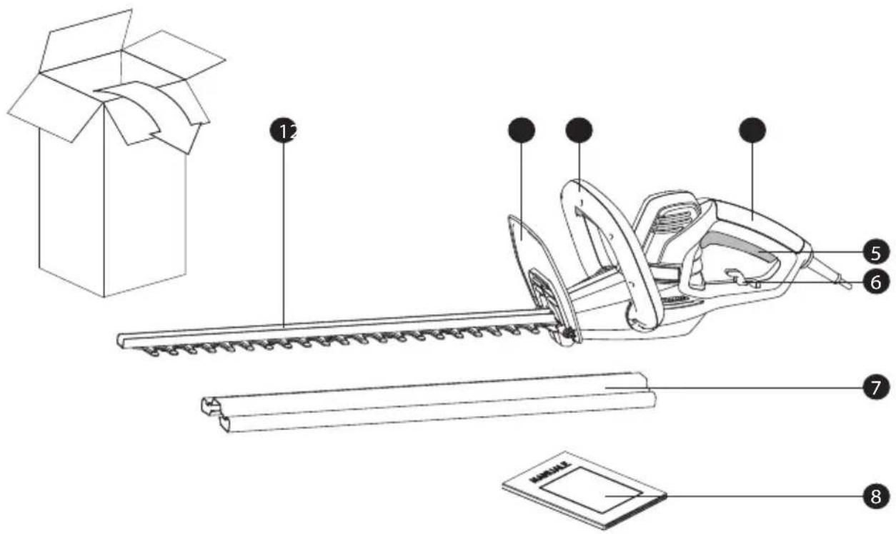 Diagram of a hair clip with labeled parts including box, blade, and circuit board components