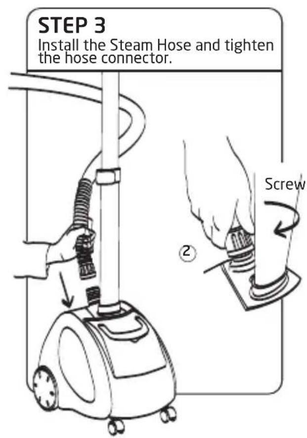 STEP 3 Install the Steam Hose and tighten the hose connector. Screw ②