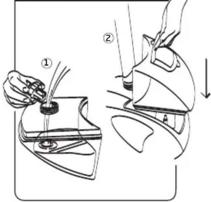 Diagram illustrating two steps of a hairpin sewing process, labeled ① and ②, with a downward arrow indicating the process.