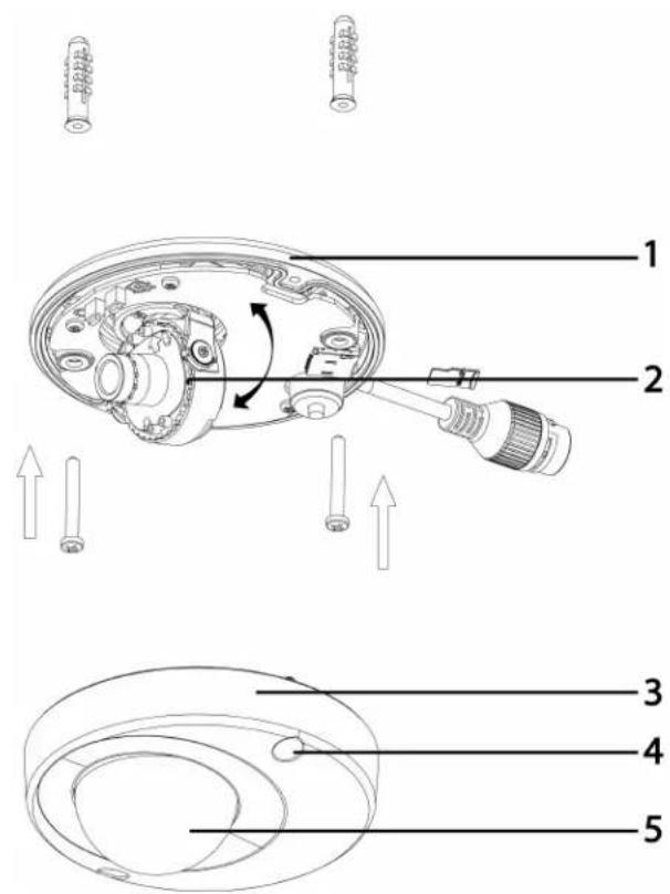 Technical diagram of a mechanical assembly with numbered parts and directional arrows indicating assembly steps.