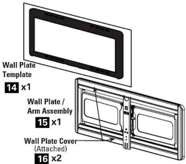 Wall Plate Template 14 x1 Wall Plate / Arm Assembly 15 x1 Wall Plate Cover (Attached) 16 x2