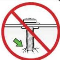 Prohibition sign showing a screw with a green arrow indicating disapproval, enclosed in a red circle.
