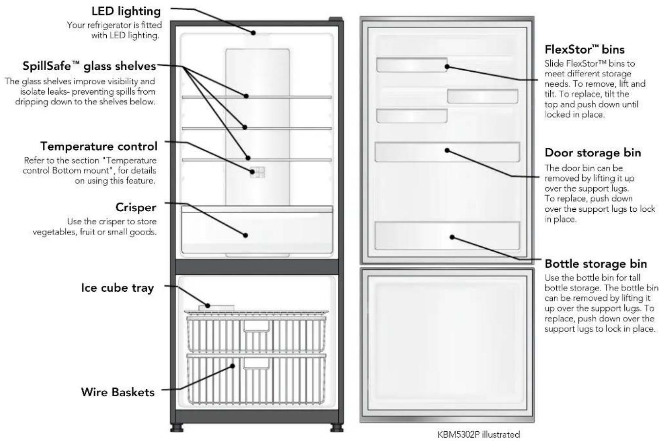 KELVINATOR KTB2502WB - Bottom mount refrigerator features - 1