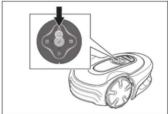 Diagram showing a device with a circular control panel and an inset highlighting key components, likely illustrating a robot or sensor system.