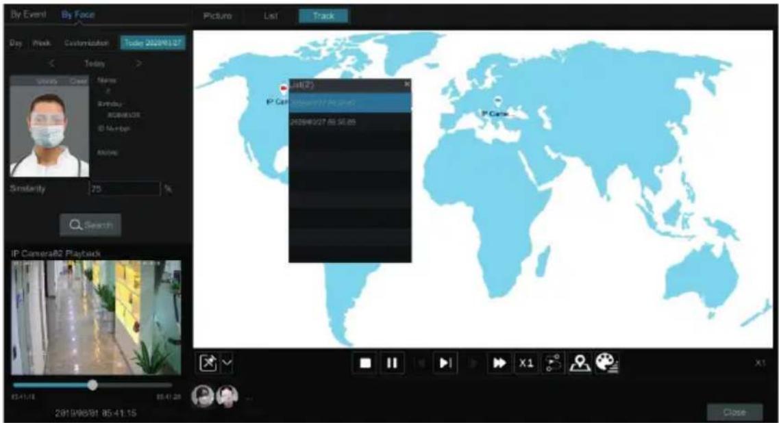 By Event By Face Day Weak Customization Today 2020/01/27 Today > Video Cress Name Birthday @1634528 @1634528 Simality 75 % Search IP Camera82 Playback 2019/08/01 05:41:15 Picture List Track List(2) IP Camera IP Camera 2020/01/27 05:56:25 IP Camera X1 Close