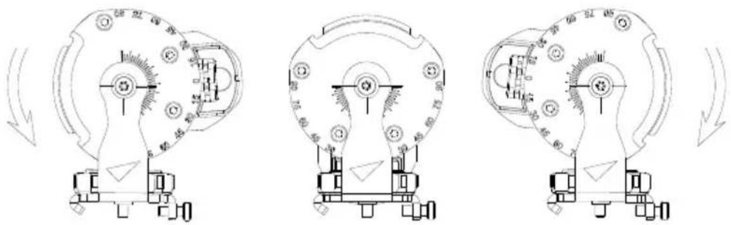 Technical diagram showing three mechanical assembly configurations with labeled components and directional arrows indicating motion or movement.