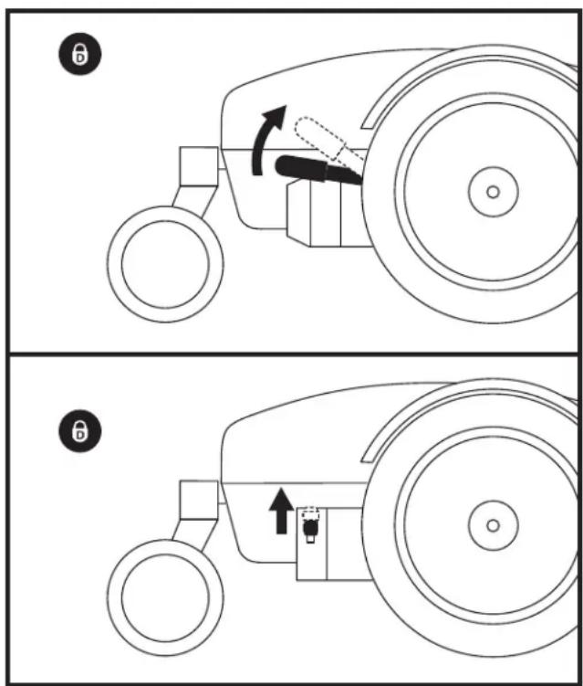 Diagram showing two mechanical components with labeled parts and directional arrows indicating motion or movement.