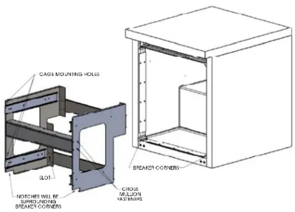 CAGE MOUNTING HOLES SLOT NOTCHES WILL BE SURROUNDING BREAKER CORNERS BREAKER CORNERS CROSS MILLION FASTENERS