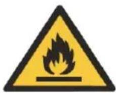 Warning sign depicting a flame symbol in yellow and black on a white background