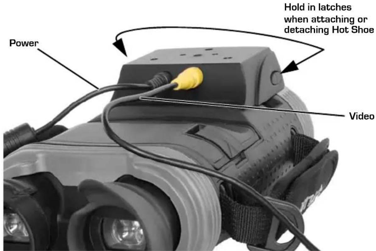 Hold in latches when attaching or detaching Hot Shoe Power Video