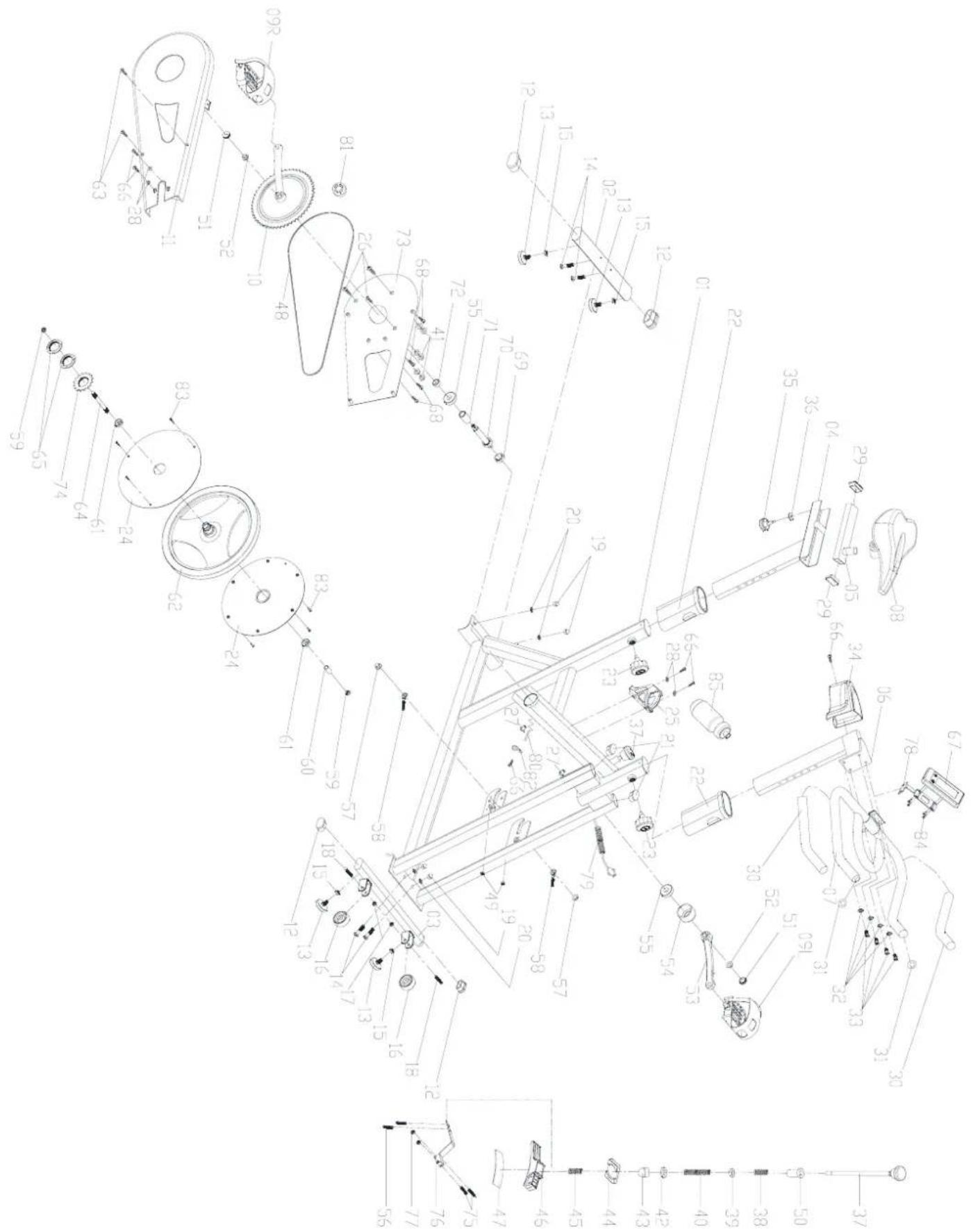 Technical schematic diagram of a mechanical assembly with numbered components and dimension annotations