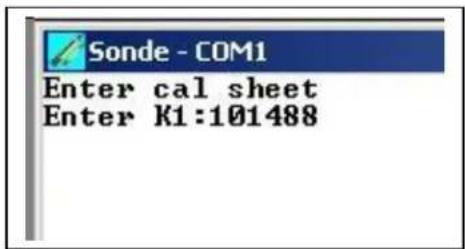 Sonde - COM1 Enter cal sheet Enter K1:101488