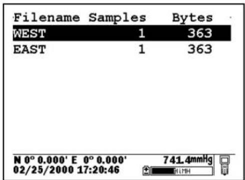 Filename Samples Bytes WEST 1 363 EAST 1 363 N 0° 0.000' E 0° 0.000' 741.4mmHg 02/25/2000 17:20:46