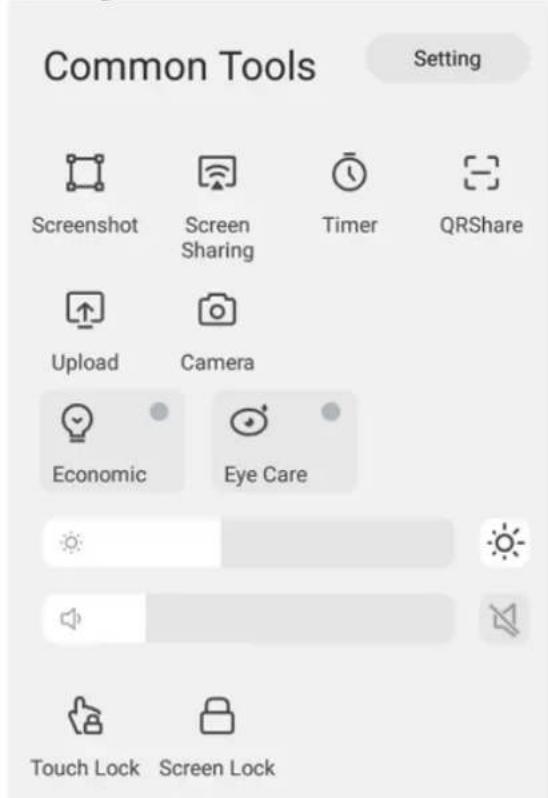 Common Tools Setting Screenshot Screen Sharing Timer QRShare Upload Camera Economic Eye Care Touch Lock Screen Lock