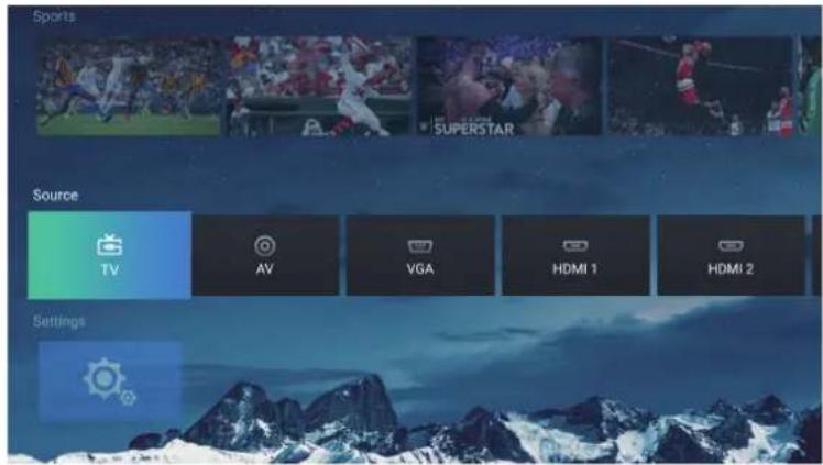 Sports SUPERSTAR Source TV AV VGA HDMI 1 HDMI 2 Settings