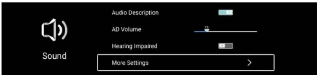 Audio Description AD Volume Hearing Impaired More Settings >