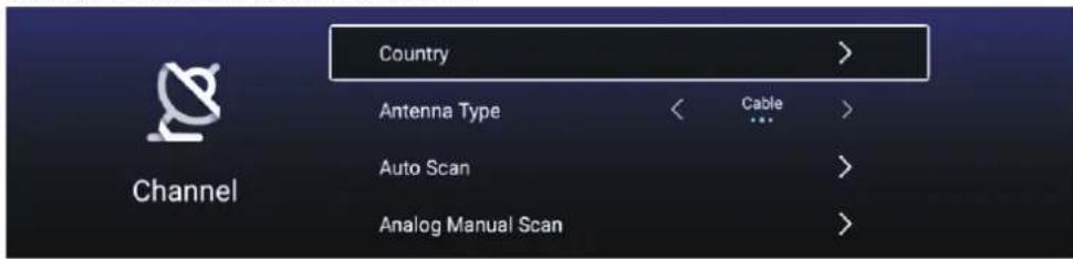 Country Antenna Type Cable ... Auto Scan Analog Manual Scan Channel