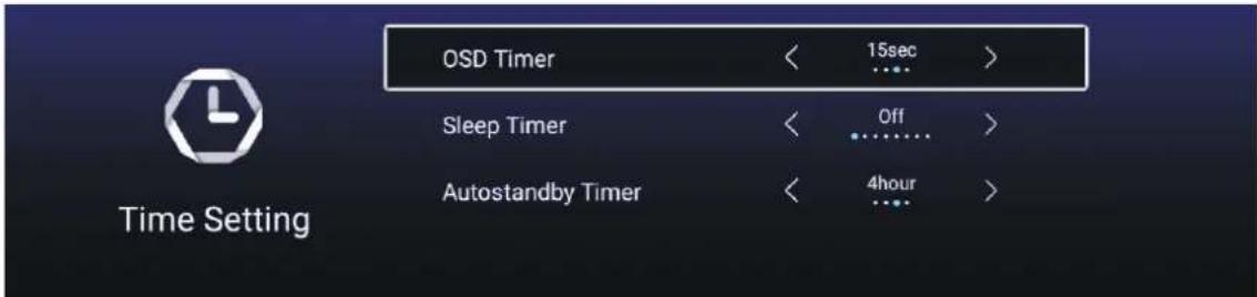 OSD Timer 15sec Sleep Timer Off Autostandby Timer 4hour Time Setting