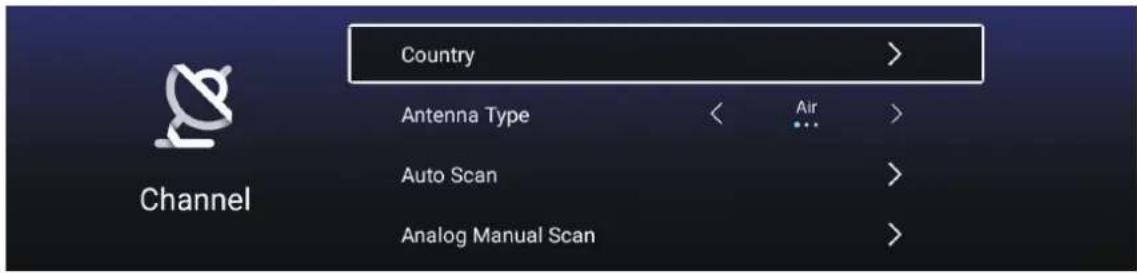 Country Antenna Type Air ... Auto Scan Analog Manual Scan Channel
