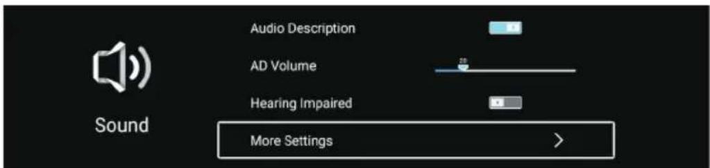 Audio Description AD Volume Hearing Impaired More Settings >