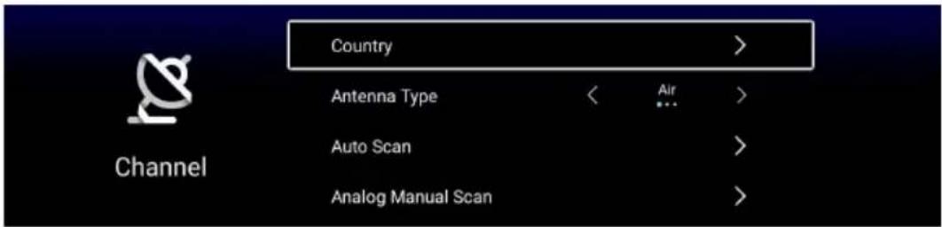 Country Antenna Type < Air > Auto Scan > Analog Manual Scan >