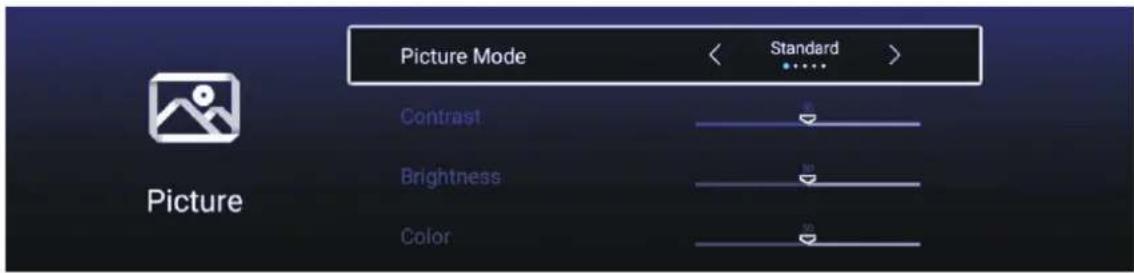 Picture Mode Standard Contrast Brightness Color