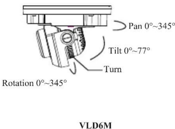 Pan 0°~345° Tilt 0°~77° Turn Rotation 0°~345° VLD6M