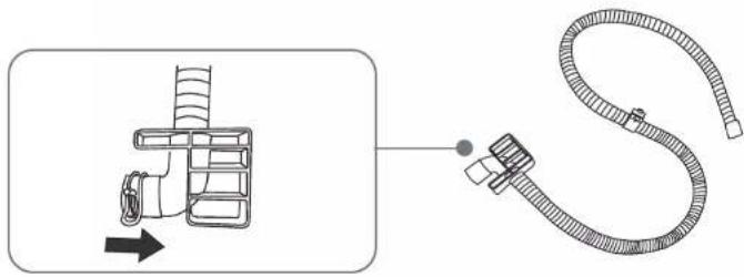 Diagram showing a mechanical device with a spring-loaded housing and a coiled cable, with an arrow indicating direction.