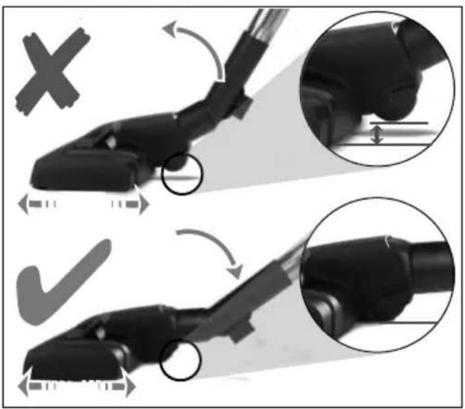Diagram illustrating a mechanical device with cross and checkmark annotations, showing step-by-step assembly and detail views.