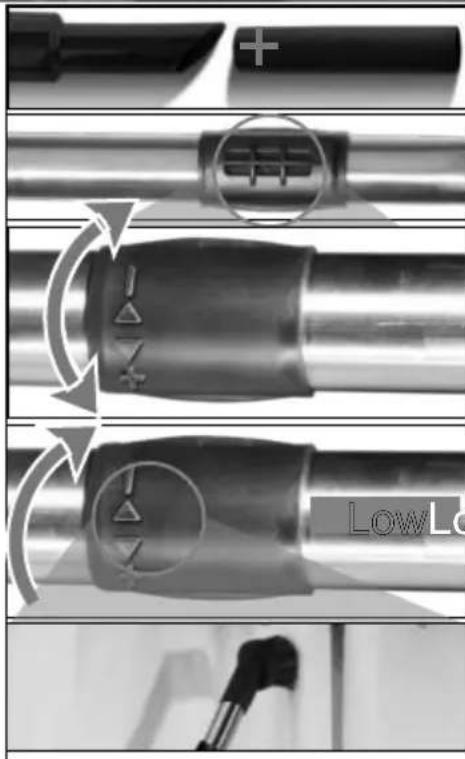 Technical diagram showing mechanical assembly steps with annotations and symbols, including 'LOWL' label