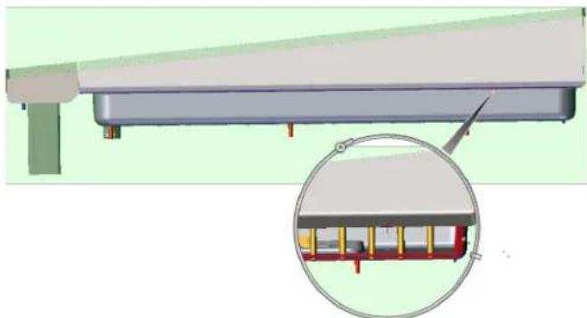 Technical illustration of a structural beam with an inset close-up showing internal components (no text or symbols)