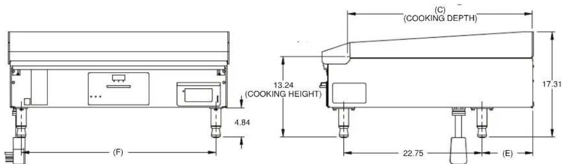 (C) (COOKING DEPTH) 13.24 (COOKING HEIGHT) 17.31 (F) 22.75 (E)