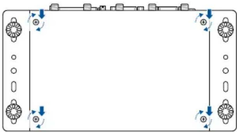 Pure diagram of a rectangular device with directional arrows and circular components, no text or symbols present.