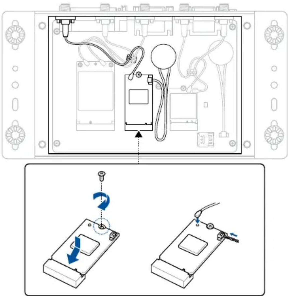 Technical diagram showing internal components and device assembly with labeled parts and directional arrows indicating motion or movement.