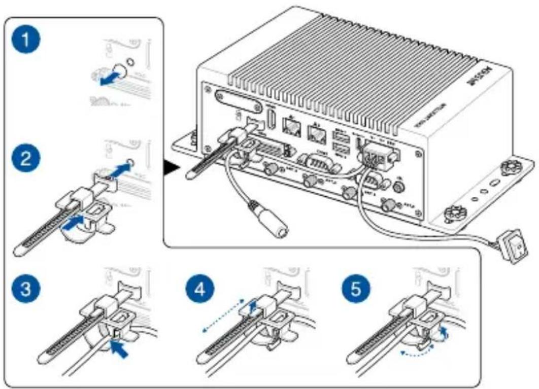 Diagram showing five steps of a device's internal components and cable assembly, labeled 1 to 5.