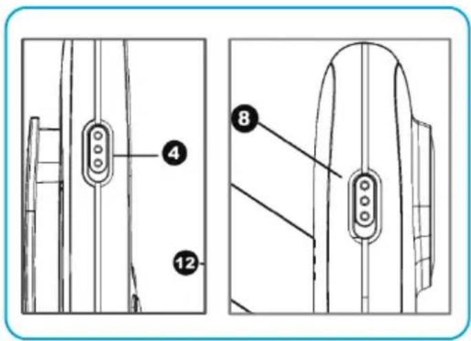 Technical diagram showing two views of a device with labeled parts, including numbered annotations 4 and 8.