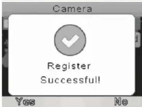 Camera Register Successful! Yes No