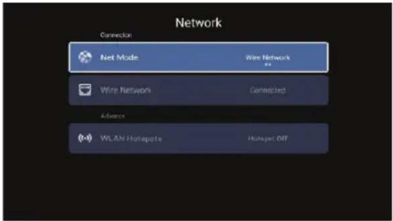 Network Connection Net Mode Wire Network Wire Network Connected Advisor WLAN Hotspots Hotspot Off
