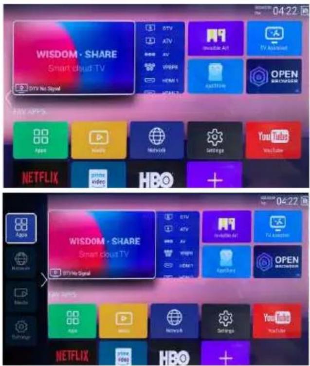 04:22 WISDOM · SHARE Smart cloud TV DTV No Signal DTV ATV AV VR/PS HDMI 1 TV AppWizard AppWizard TV AppWizard OPEN HBO + You Tube YouTube NETFLIX video HBO + WISDOM · SHARE Smart cloud TV DTV No Signal DTV ATV AV VR/PS HDMI 1 TV AppWizard TV AppWizard AppWizard OPEN HBO + You Tube YouTube NETFLIX video HBO