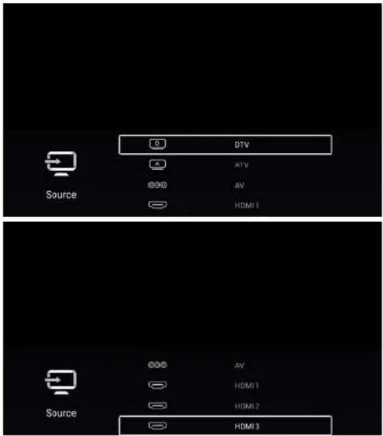 D DTV A ATV ©© AV HDMI1 Source ©© AV HDMI1 HDMI2 HDMI3 Source