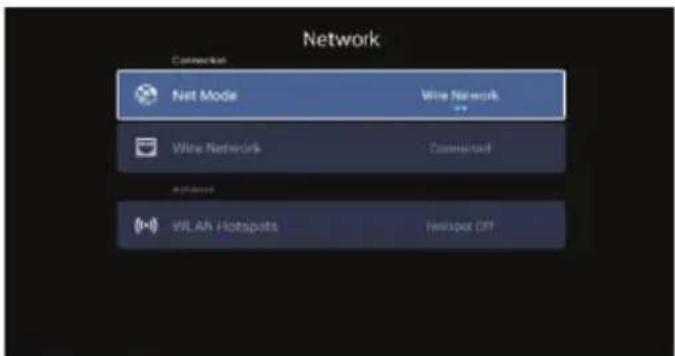 Network Connection Net Mode Wire Network Wire Network Couchard WLAN Hotspots Hotspot Off