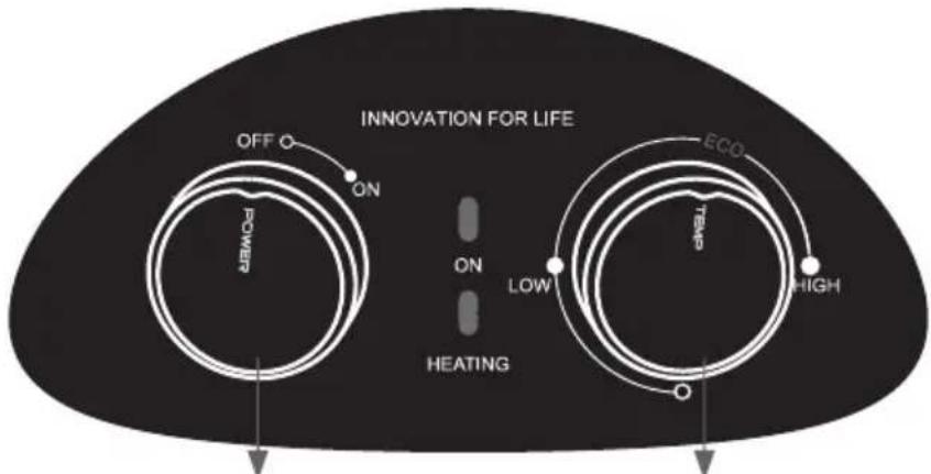 INNOVATION FOR LIFE OFF ON POWER ECO ON LOW TENG HIGH HEATING