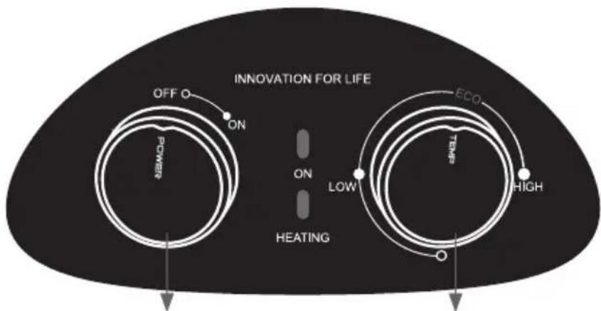 INNOVATION FOR LIFE OFF O ON POWER ON HEATING ECO LOW TEMP HIGH