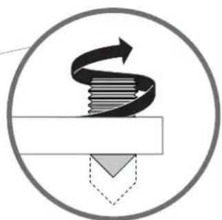 Abstract diagram with a spiral arrow over stacked books inside a circle, no text or symbols present.