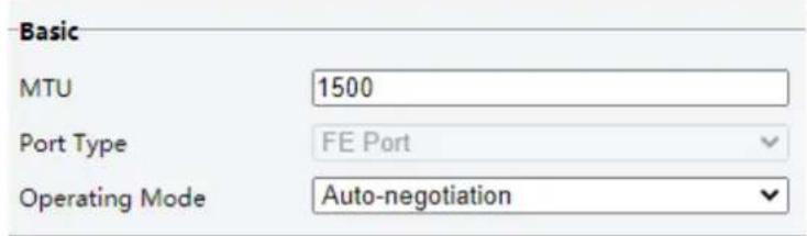 Basic MTU 1500 Port Type FE Port Operating Mode Auto-negotiation