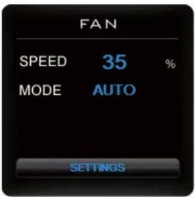 FAN SPEED 35 % MODE AUTO SETTINGS